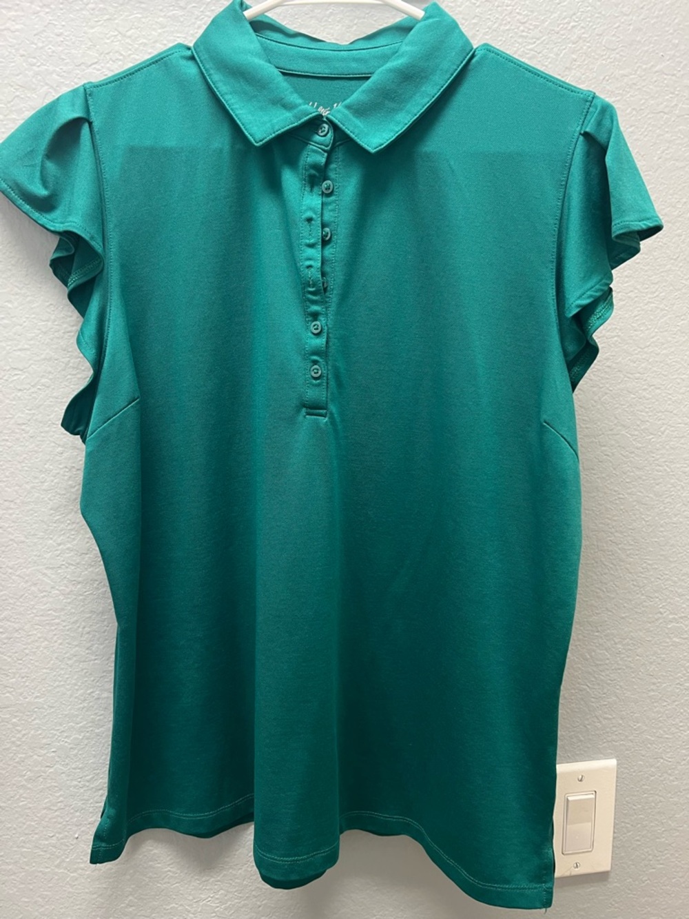 Walter Hagen Women's Teal Polo Sleeve Ruffle Top